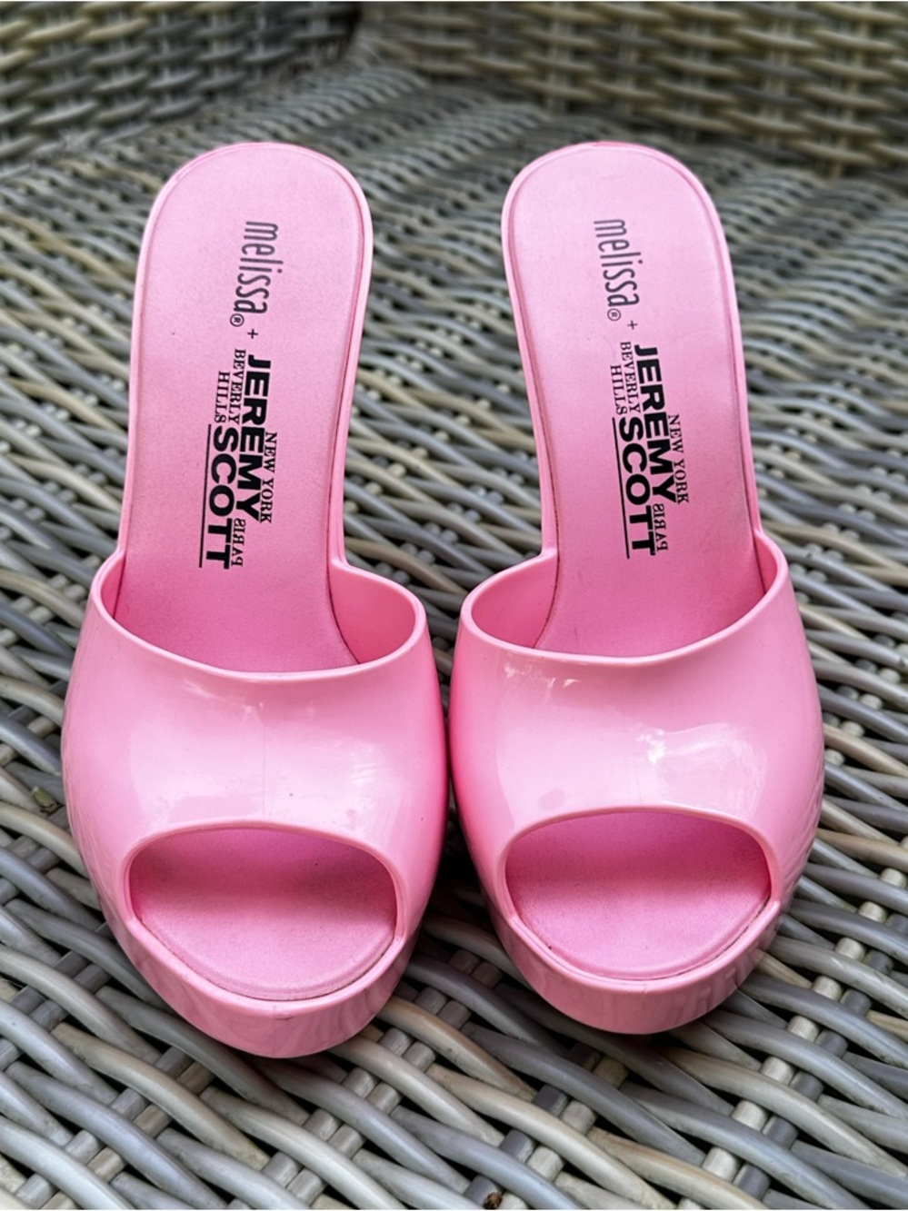 Melissa + Jeremy Scott Pink Barbie Shoes 6 37 Blowup Heels Slides Sandals - Picture 3 of 14